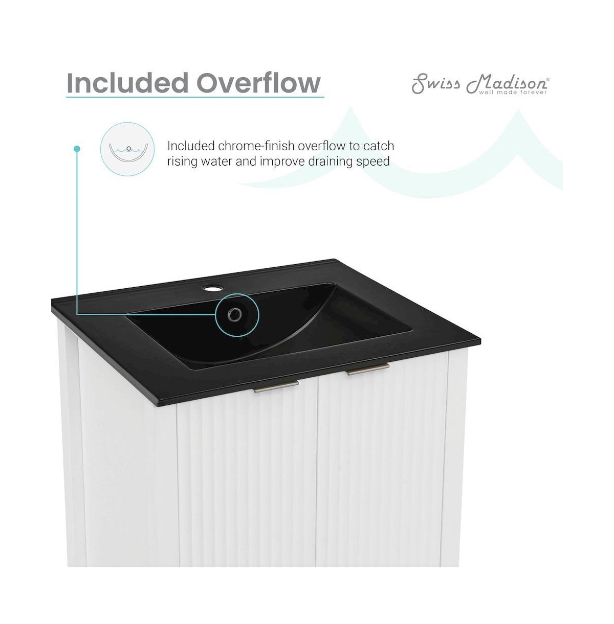 Swiss Madison Bastille 24 in. White Bathroom Vanity With Black Ceramic Sink Top