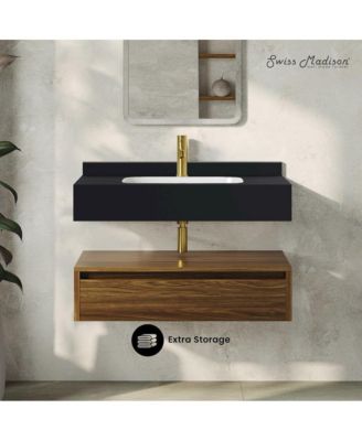 Avancer 36" MDF Wall-Mounted Bathroom Vanity with Marble Sink Top