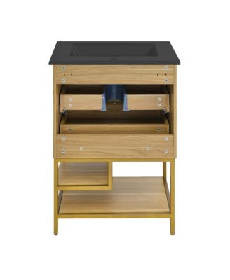 Carre 24 in. White Oak Bathroom Vanity With Black Ceramic Sink Top