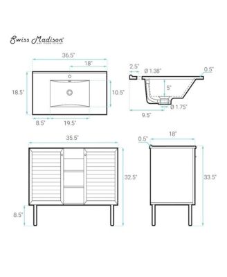 Bron 36" Freestanding Bathroom Vanity in Black Oak with Sink Top