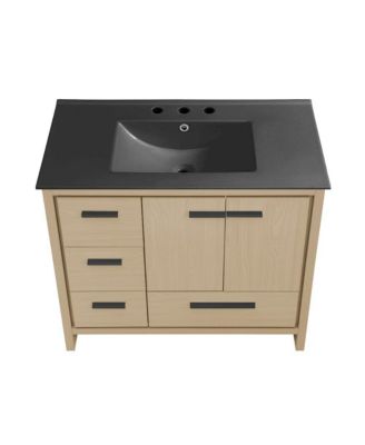 Virage 36 in. Brown Oak Bathroom Vanity With Black, 3-Hole Ceramic Sink Top