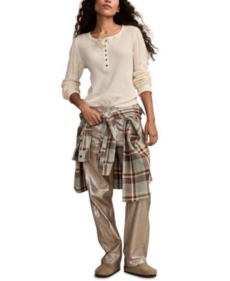 Women's Textured Long-Sleeve Henley Top