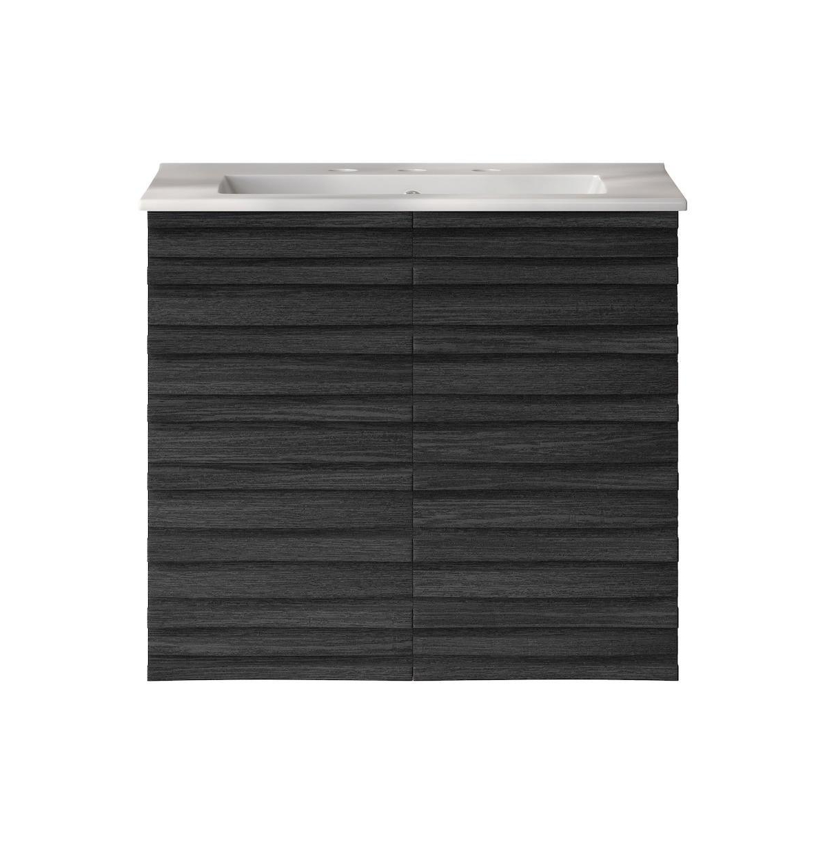 Swiss Madison 24" Wall-Mounted Bathroom Vanity in Black Oak with 3-Hole Widespread Sink Top