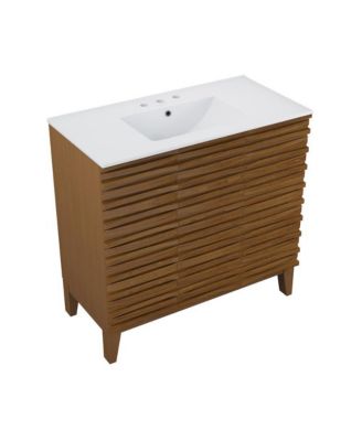 Cascade 36 in. Brown oak Bathroom Vanity With White, 3-Hole Ceramic Sink Top
