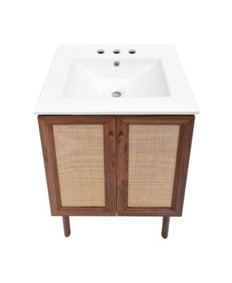 24" Freestanding Bathroom Vanity in Brown Oak with 3-Hole Centerset Sink Top