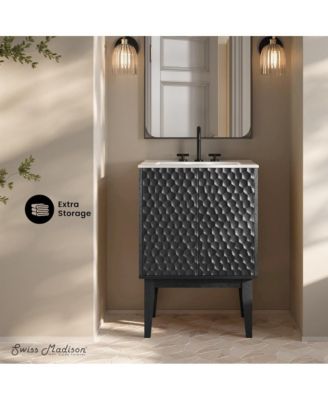 24" Freestanding Bathroom Vanity in Black Oak with 3-Hole Centerset Sink Top