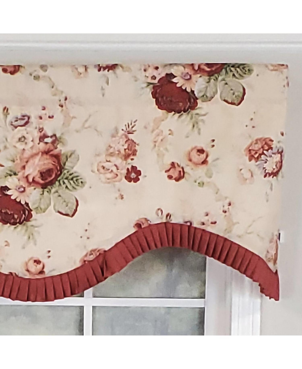 Rlf Home Norfolk Ruffled Cornice 100% Cotton with Fully Lined 3" Rod Pocket Valnance for Windows 50" x 17" Natural