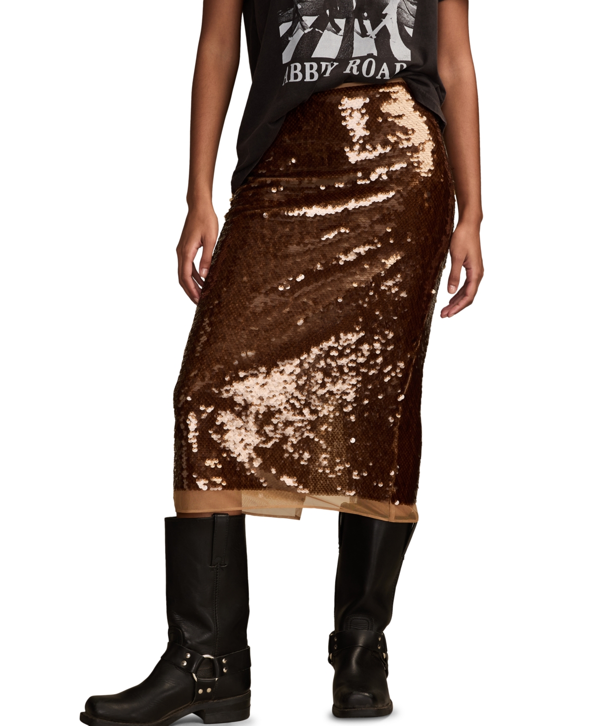 Lucky Brand Women's Sequin Midi Pencil Skirt