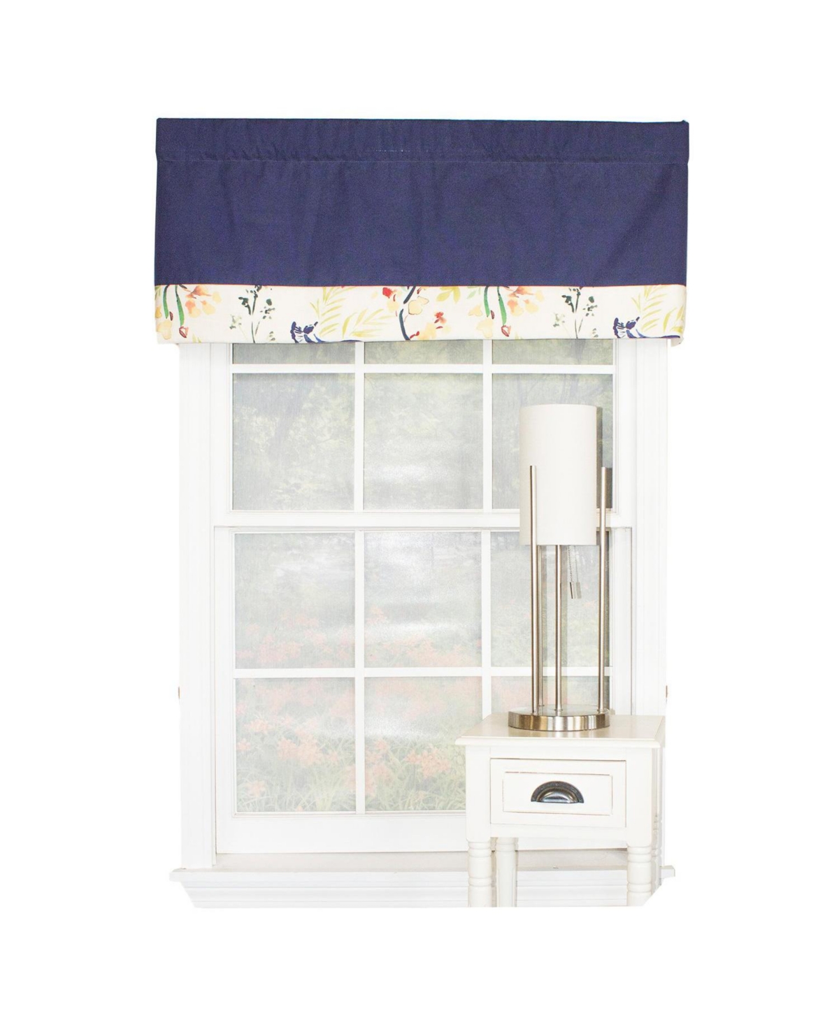 Rlf Home Tail Feather Banded 100% Cotton with Fully Lined 3" Rod Pocket Valnance for Windows 50" x 15" Navy