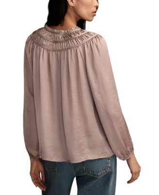 Women's Ruched Long-Sleeve Peasant Top