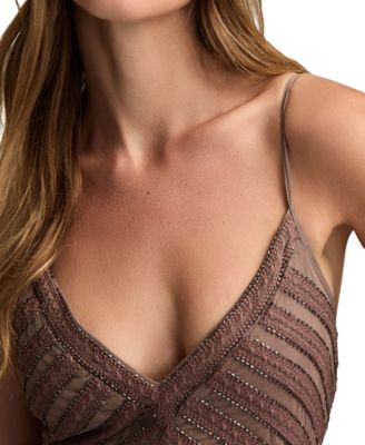 Women's Beaded Tiered Sleeveless Party Mini Dress