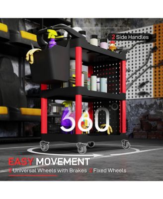 3-Tier Rolling Tool Cart, Utility Cart with Side Shelf & Hook