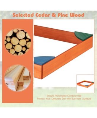 Kids Outdoor Wooden Backyard Sandbox with Built-in Corner Seating