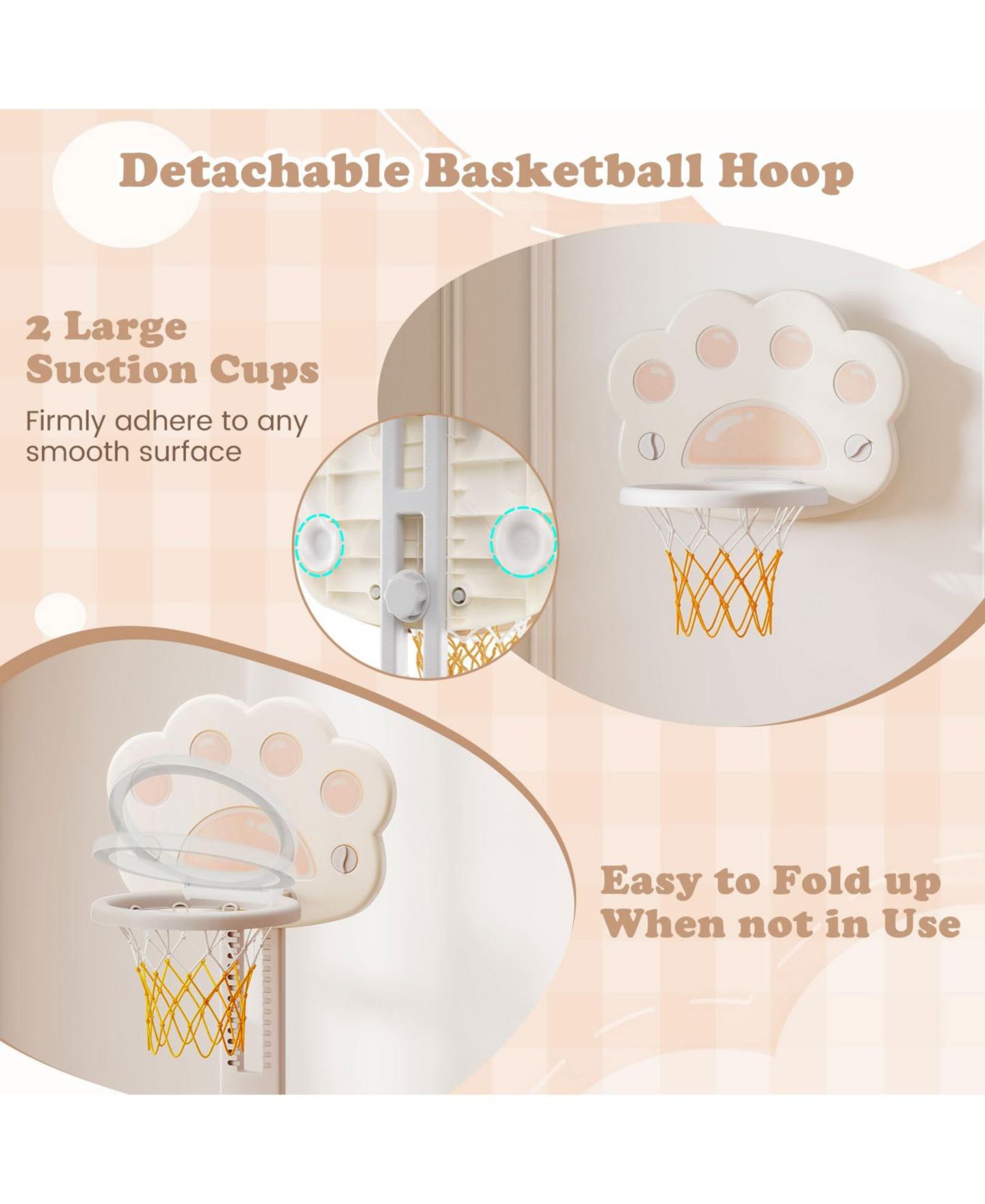 Детская игрушка Mecale 3-in-1 Adjustable Foldable Basketball Hoop with Soccer & Golf, Ages 3-10, цвет: Серый — фото 6