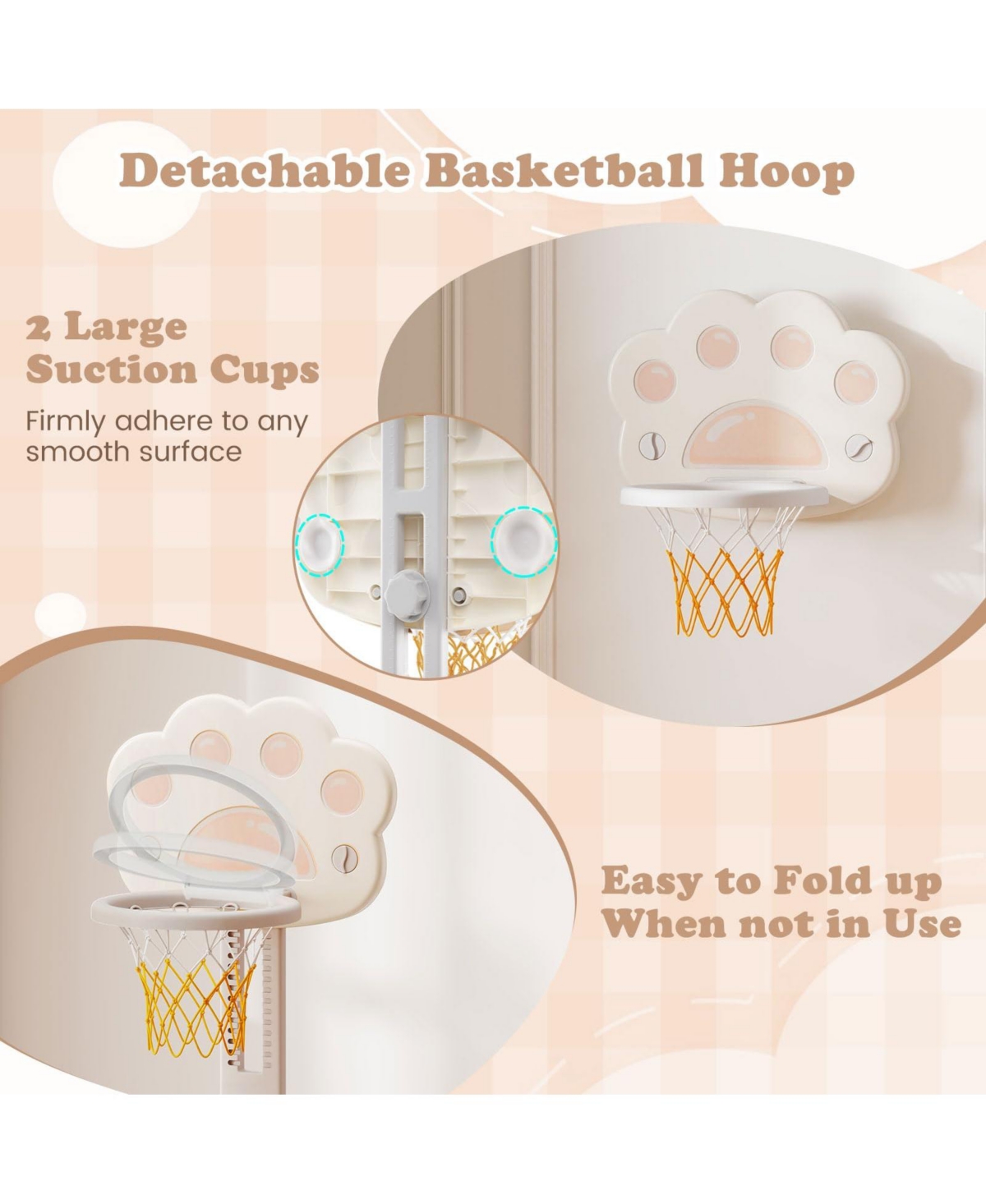 3 in 1 Kids Basketball Hoop with Basketball and Foldable Rim