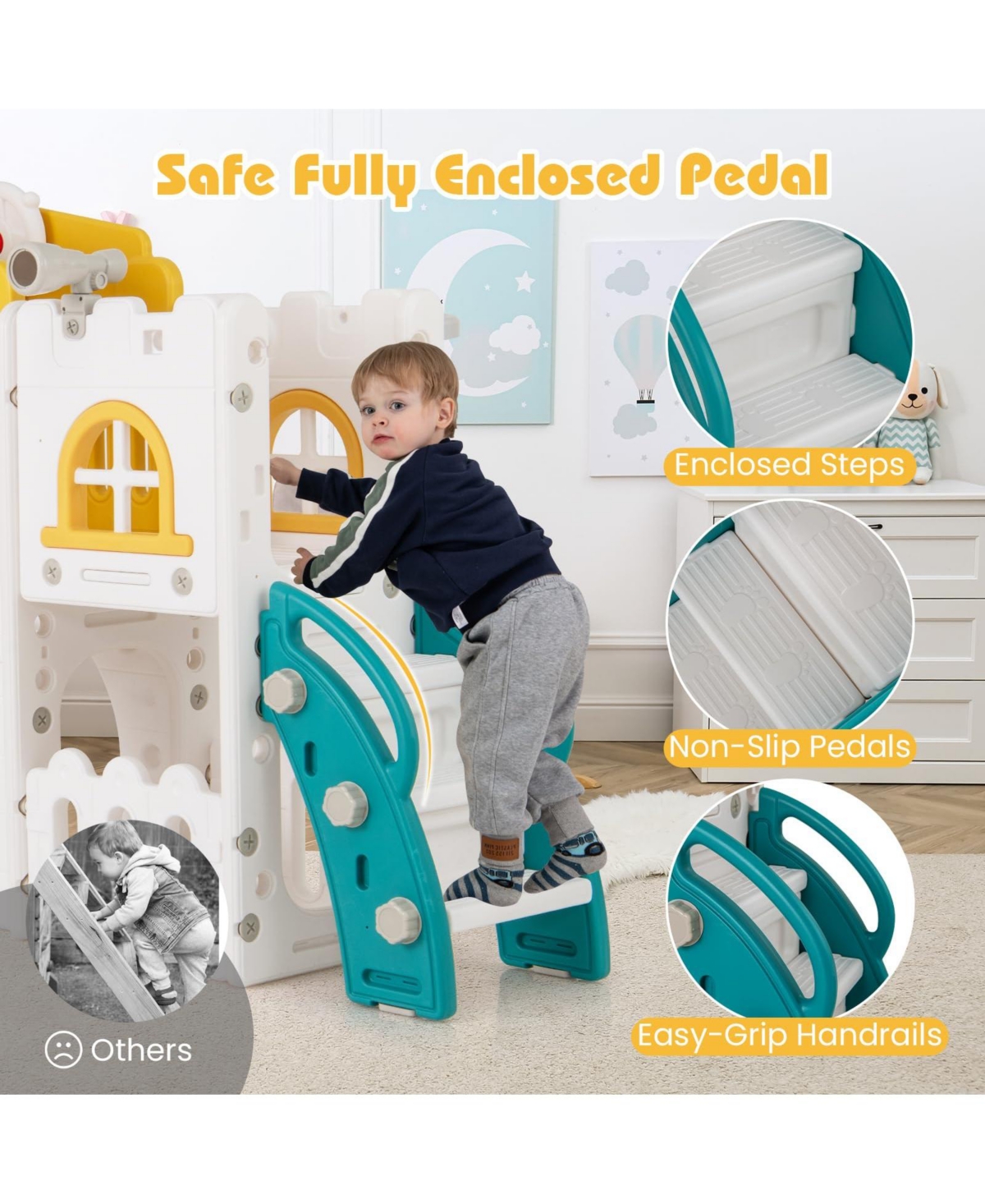 All-in-1 Toddler Slide Playset Playground with Tunnel and Ladder and Basketball