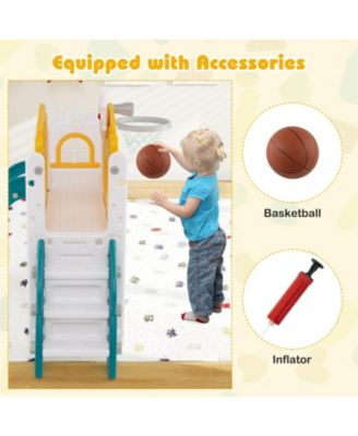 9-in-1 Toddler Slide L-Shaped with Basketball Hoop and Steering Wheel