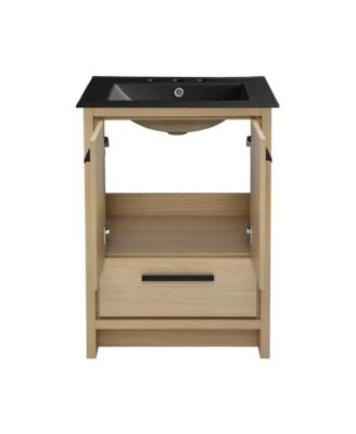 Virage 24 in. Brown Oak Bathroom Vanity With Black, 3-Hole Ceramic Sink Top
