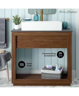 36" Reclaimed Wood Vanity, Walnut, Slate Countertop and Single Hole Vessel Sink