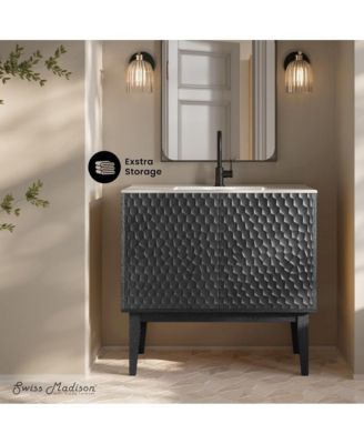 36" Freestanding Bathroom Vanity in Black Oak with Sink Top