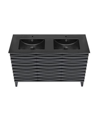 48 in. Black Oak, Double Basin Bathroom Vanity With Black Ceramic Sink Top