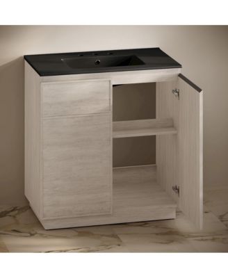 36" Freestanding Bathroom Vanity in White Oak, Black 3-Hole Widespread Sink Top