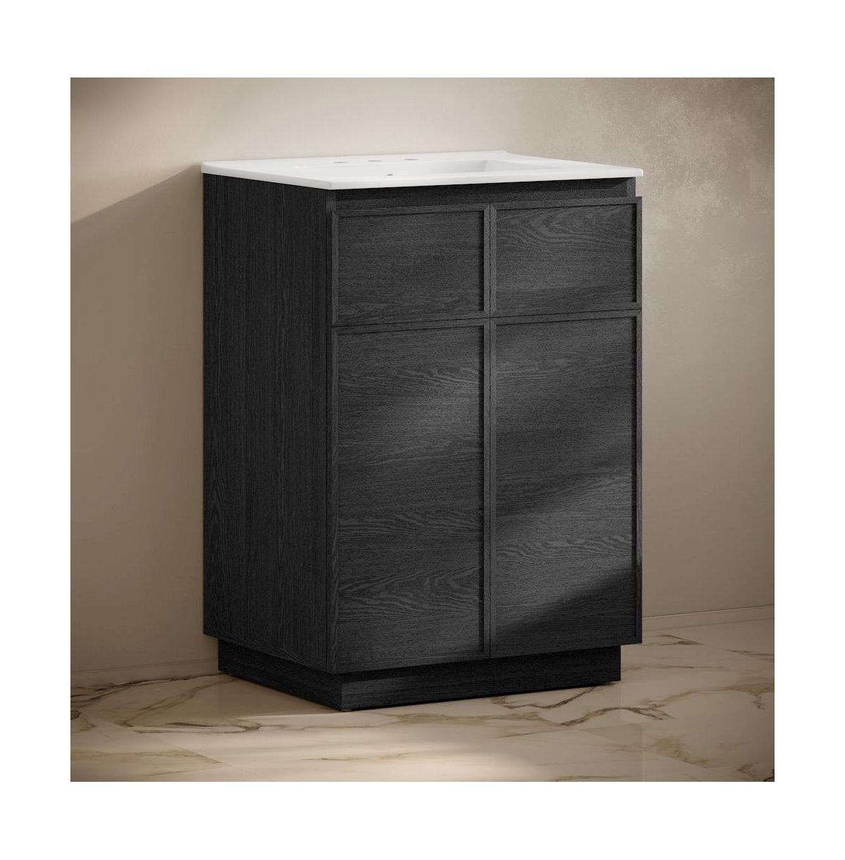 Swiss Madison 24" Freestanding Bathroom Vanity in Black Oak with 3-Hole Widespread Sink Top