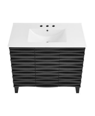 Cascade 36 in. Black Oak Bathroom Vanity With White, 3-Hole Ceramic Sink Top