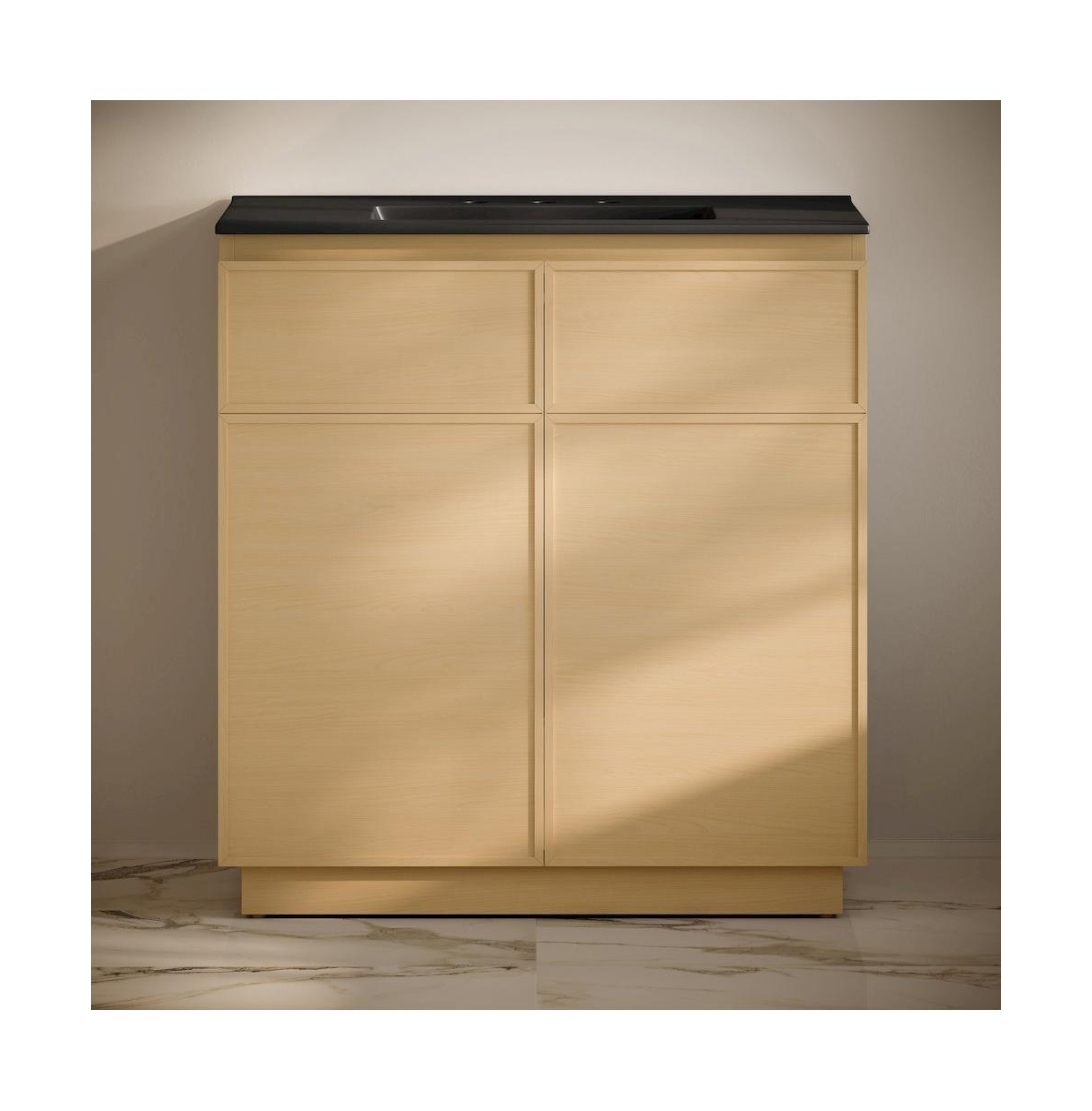 Swiss Madison 36" Freestanding Bathroom Vanity, Natural Oak, Black 3-Hole Widespread Sink Top