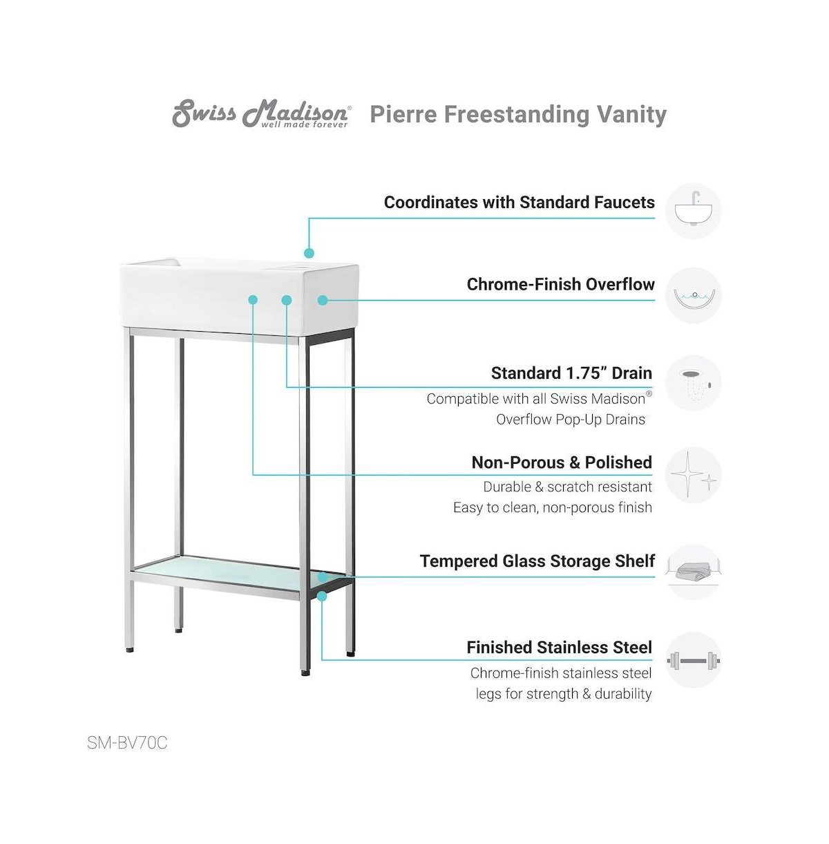 Swiss Madison Pierre Single, Freestanding, Open Shelf