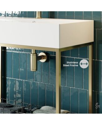 Pierre 32 Single, Freestanding, Open Shelf, Gold Metal Frame Bathroom Vanity