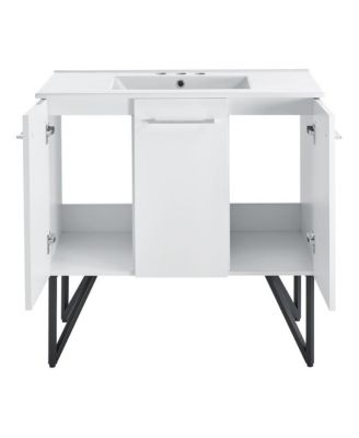 Annecy 36 in. White Bathroom Vanity 3-Hole Ceramic Sink Top