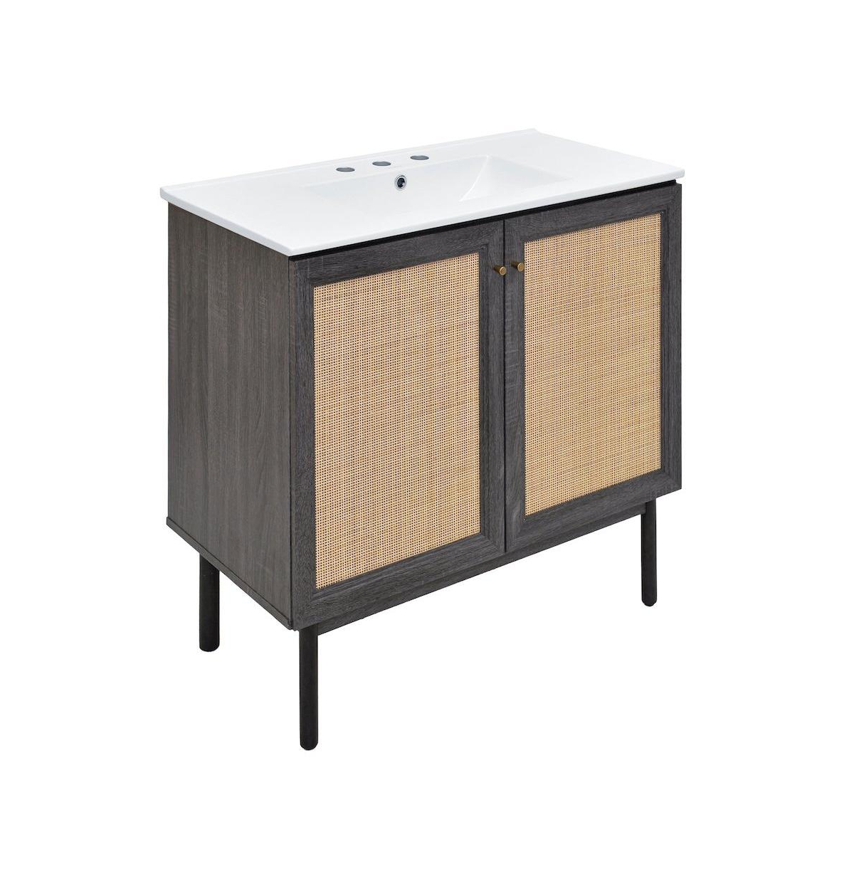 Swiss Madison 36" Freestanding Bathroom Vanity in Oak with 3-Hole Widespread Sink Top