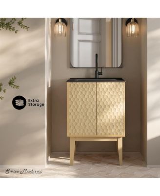 Bosse 24" Freestanding Bathroom Vanity in Natural Oak with Black Sink Top