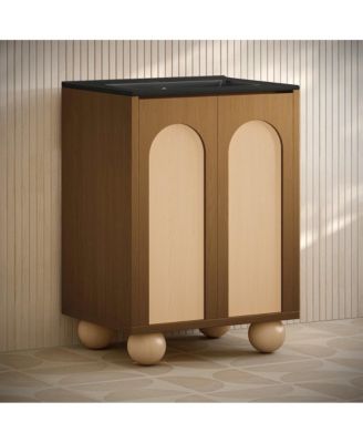 Plaisir II 24" Freestanding Bathroom Vanity in Brown Oak with Black Sink Top