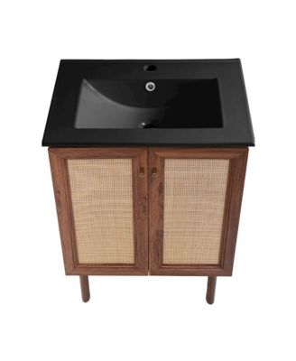 Classe 24" Freestanding Bathroom Vanity in Brown Oak with Black Sink Top