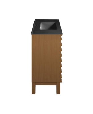 Cascade 48 in. Brown Oak Bathroom Vanity With Black Ceramic Sink Top