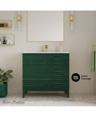 Cascade 36" Freestanding Bathroom Vanity in Green Oak with Sink Top
