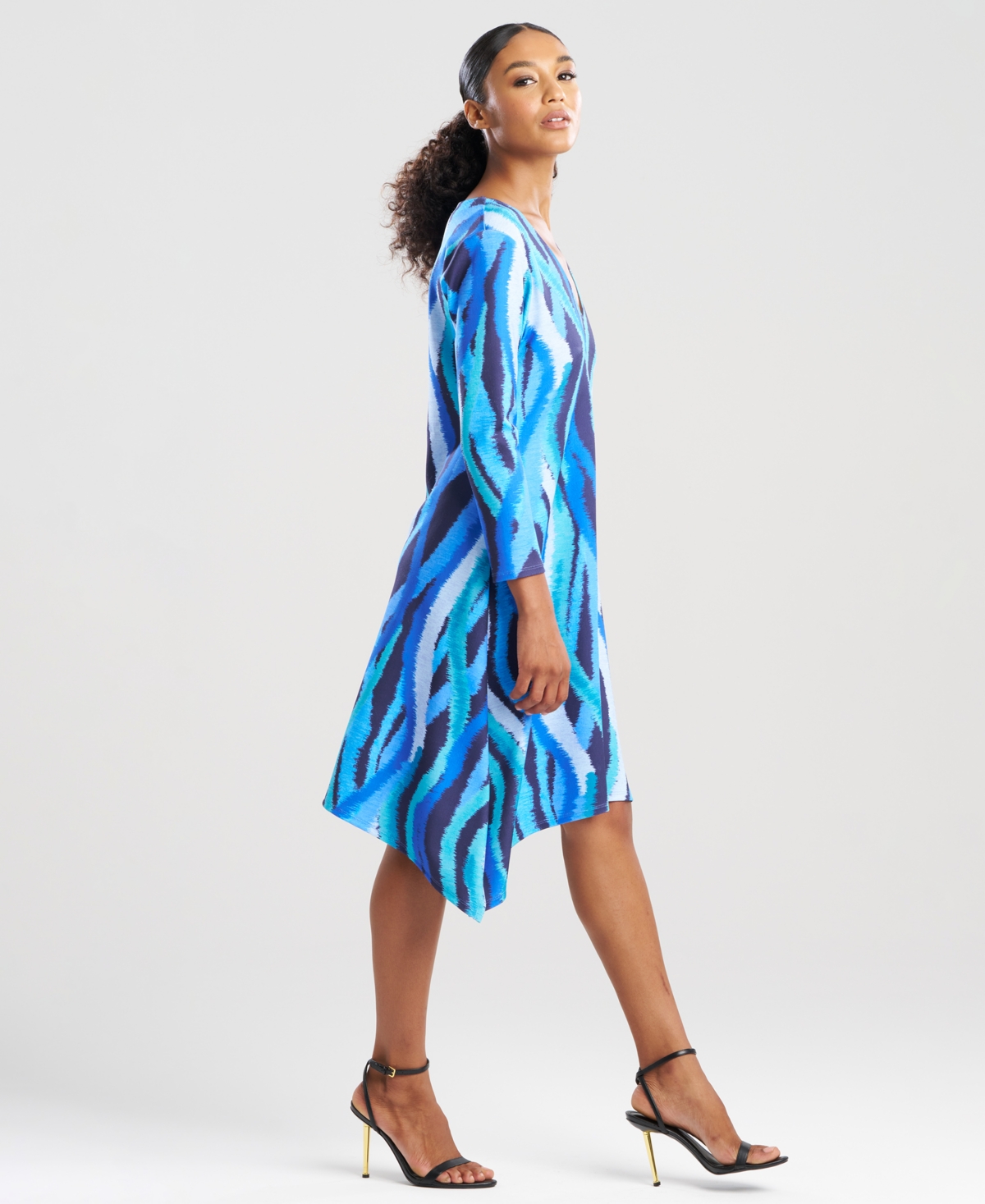 Natori Women's Jagged Swirl V-neck Knit Dress In Blue