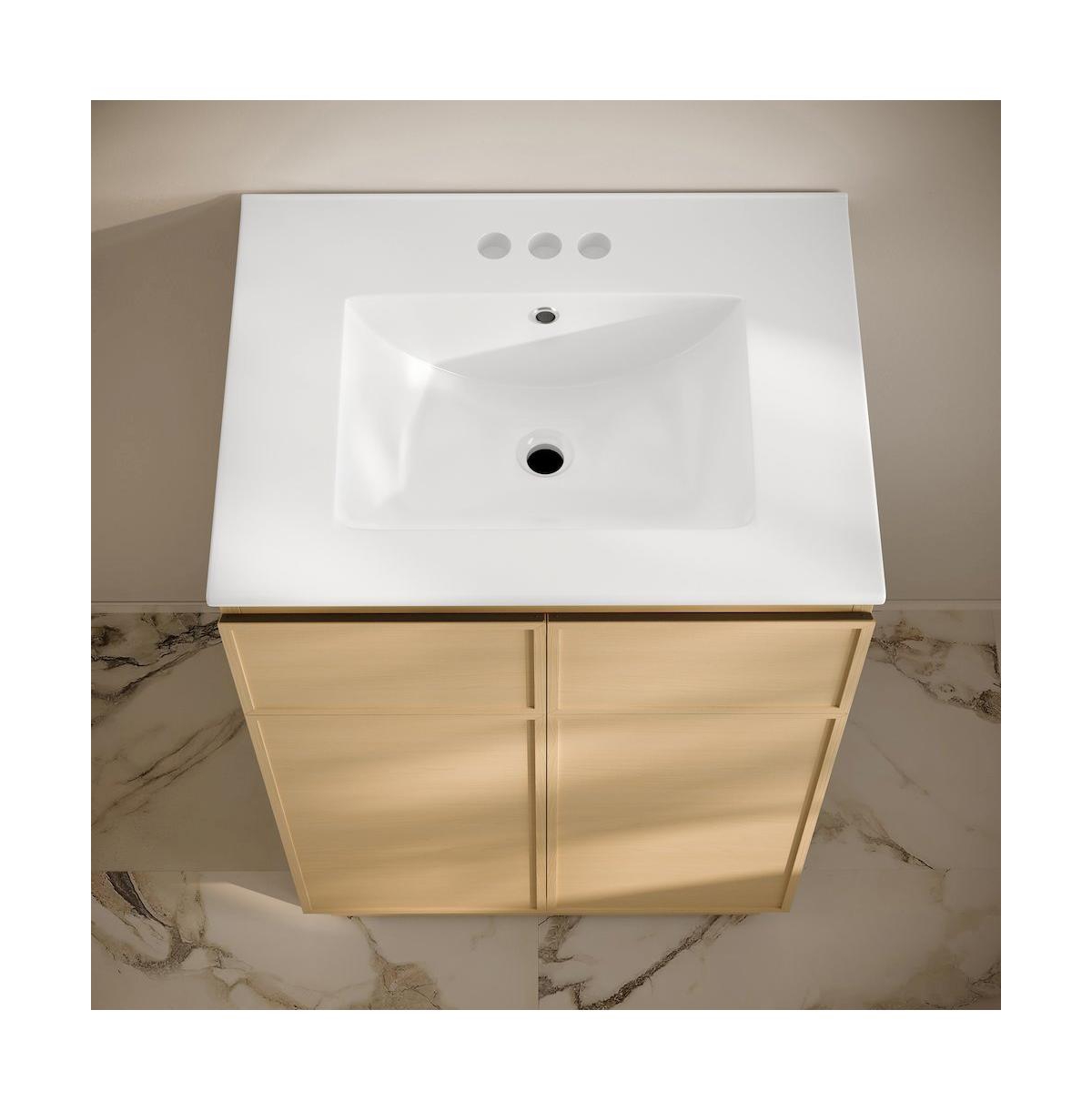 Swiss Madison 24" Freestanding Bathroom Vanity in Natural Oak with 3-Hole Centerset Sink Top