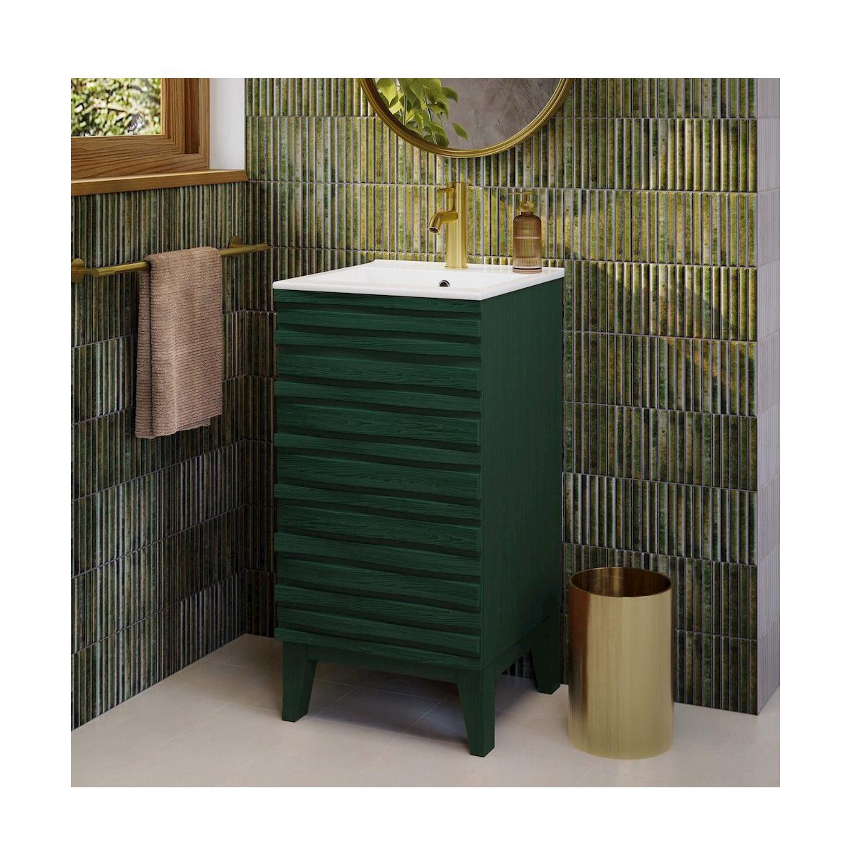 Swiss MadisonCascade 18" Freestanding Bathroom Vanity in Green Oak with Sink Top