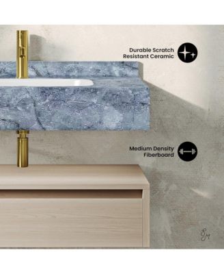 Avancer 36" Wall-Mounted Bathroom Vanity in White Oak with Blue Celeste Sink Top