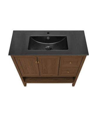 Chateau 36" Freestanding Bathroom Vanity in Brown Oak with Black Sink Top
