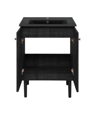 Bron 24" Freestanding Bathroom Vanity in Black Oak with Black Sink Top