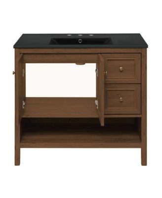 24 " Freestanding Bathroom Vanity in Brown Oak, Black 3-Hole Widespread Sink Top