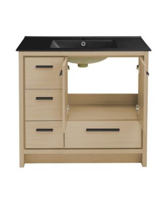 Virage 36 in. Brown Oak Bathroom Vanity With Black Ceramic Sink Top