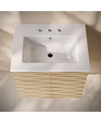 24" Wall-Mounted Bathroom Vanity in Natural Oak with 3-Hole Widespread Sink Top