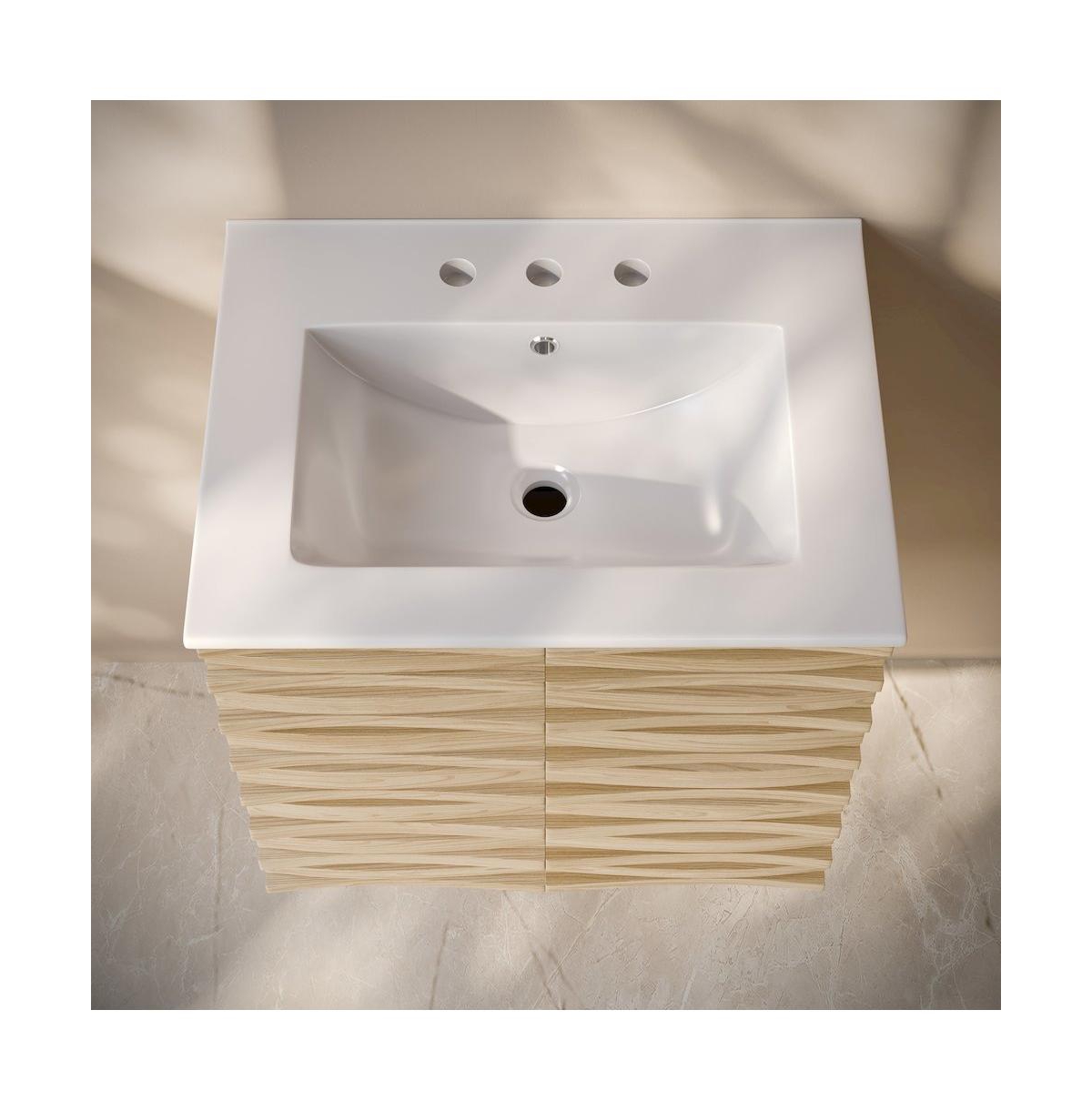 Swiss Madison 24" Wall-Mounted Bathroom Vanity in Natural Oak with 3-Hole Widespread Sink Top