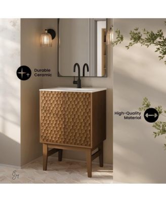 Bosse 24" Freestanding Bathroom Vanity in Brown Oak with Sink Top