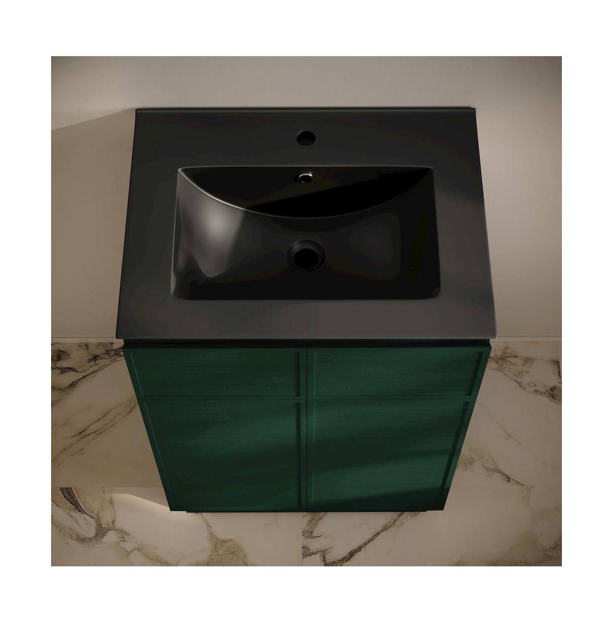 Swiss MadisonSt. Tropez 24" Freestanding Bathroom Vanity in Green Oak with Black Sink Top